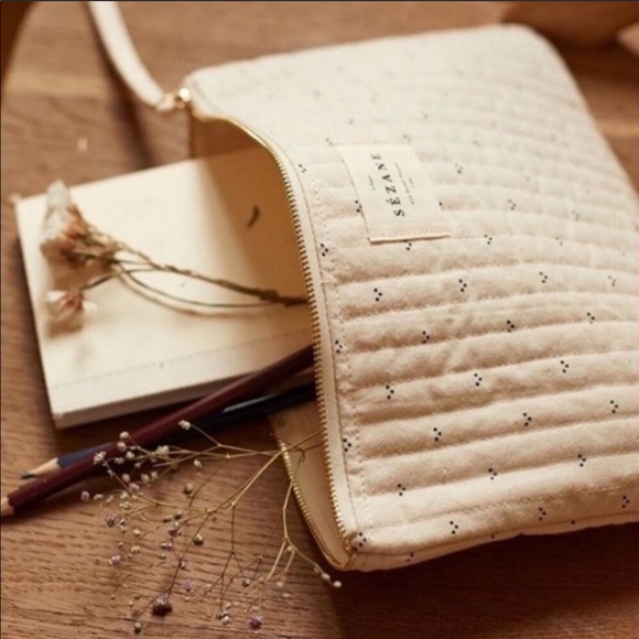Sezane Handbags - Sezane cute off white cotton pouch jewelry makeup